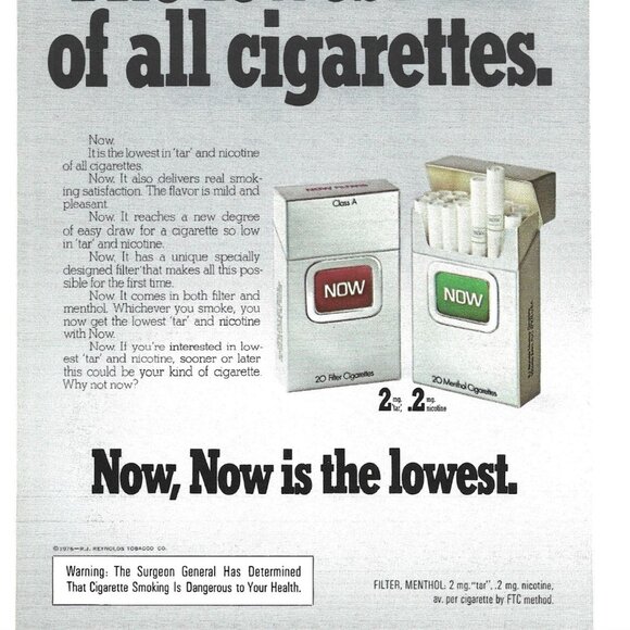 Now Lowest Tar Cigarette Ad 1970s Vintage Print Ad 9 inch - Picture 3 of 4